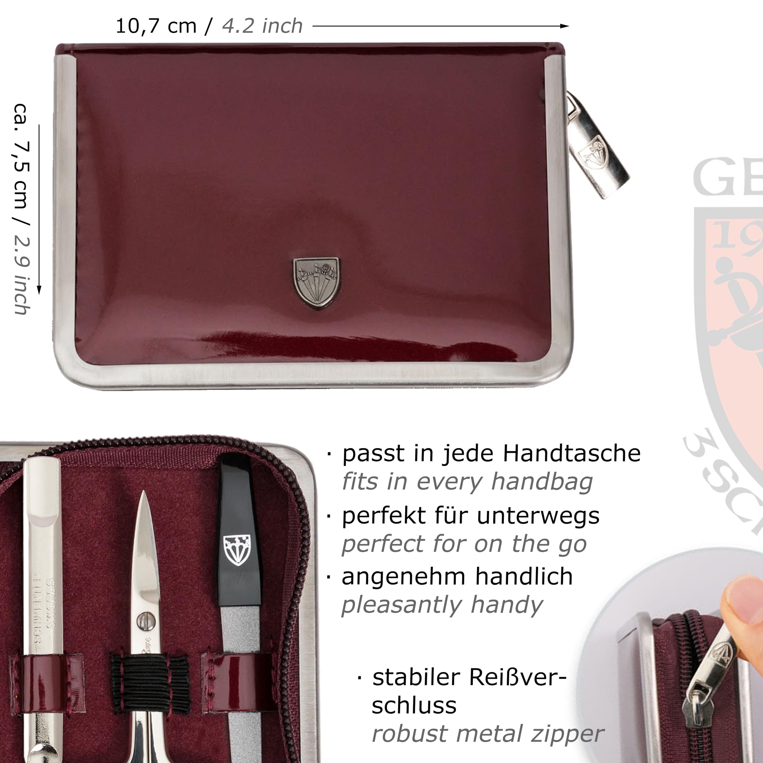3 Swords Germany - brand quality 6 piece manicure pedicure grooming kit set for professional finger & toe nail care scissors clipper fashion leather case in gift box, Made in Solingen Germany (02174)